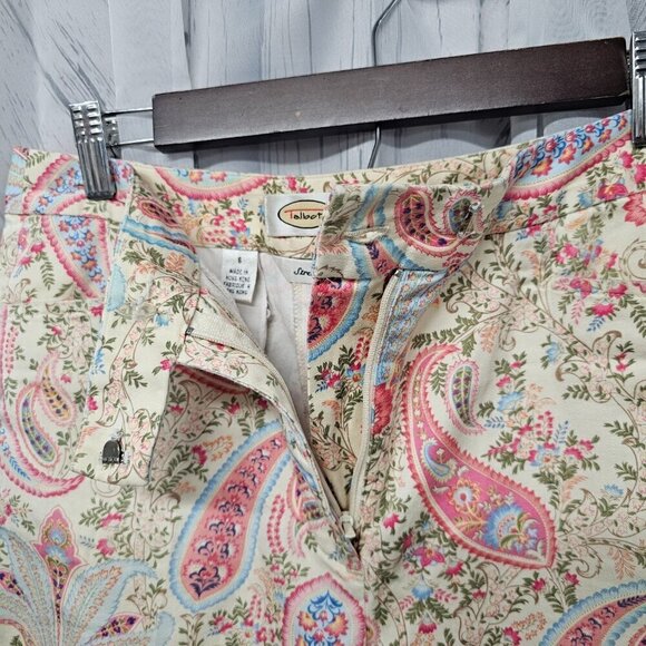 Vintage Talbots Pink Cream Paisley Boho Cropped Straight Leg Chino Pants Size - Picture 4 of 16